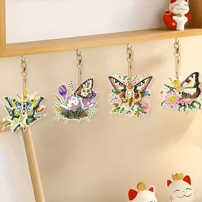 5Pcs Flying Flower Butterfly Acrylic Double Side Keychain Diamond Painting