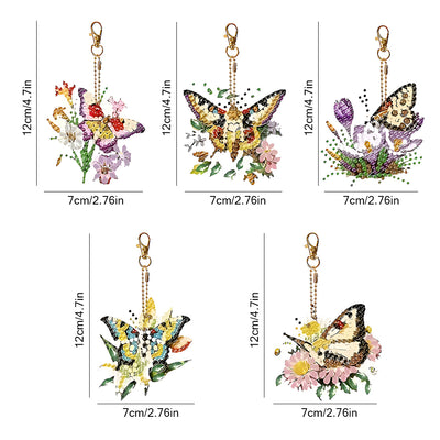 5Pcs Flying Flower Butterfly Acrylic Double Side Keychain Diamond Painting