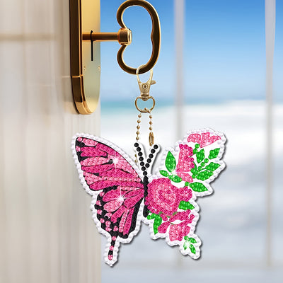 8Pcs Colorful Flower Butterfly Acrylic Double Side Keychain Diamond Painting