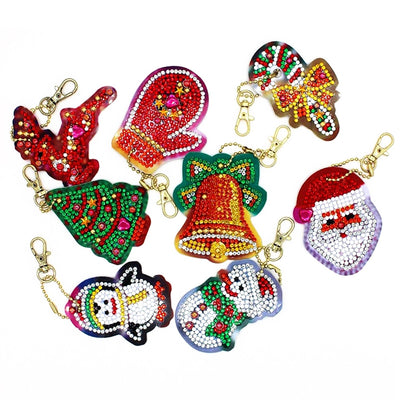 8Pcs Christmas Ornaments Acrylic One Side Keychain Diamond Painting