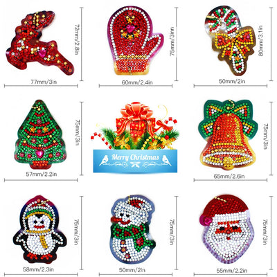 8Pcs Christmas Ornaments Acrylic One Side Keychain Diamond Painting