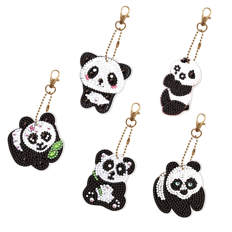 5Pcs Cute Pandas Acrylic Double Side Keychain Diamond Painting