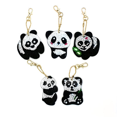 5Pcs Cute Pandas Acrylic Double Side Keychain Diamond Painting