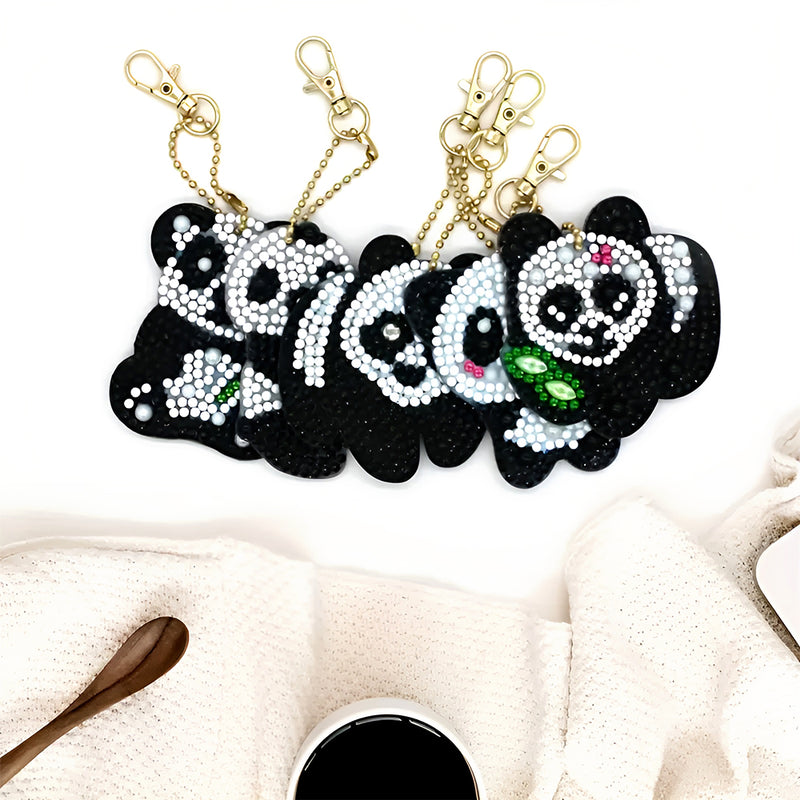 5Pcs Cute Pandas Acrylic Double Side Keychain Diamond Painting