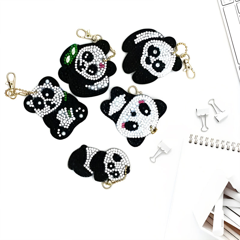 5Pcs Cute Pandas Acrylic Double Side Keychain Diamond Painting