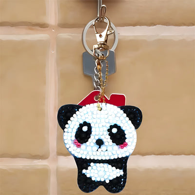 5Pcs Cute Pandas Acrylic Double Side Keychain Diamond Painting