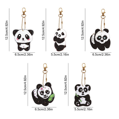 5Pcs Cute Pandas Acrylic Double Side Keychain Diamond Painting