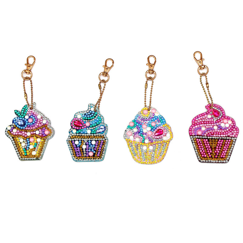 4Pcs Yummy Ice Cream Acrylic Double Side Keychain Diamond Painting