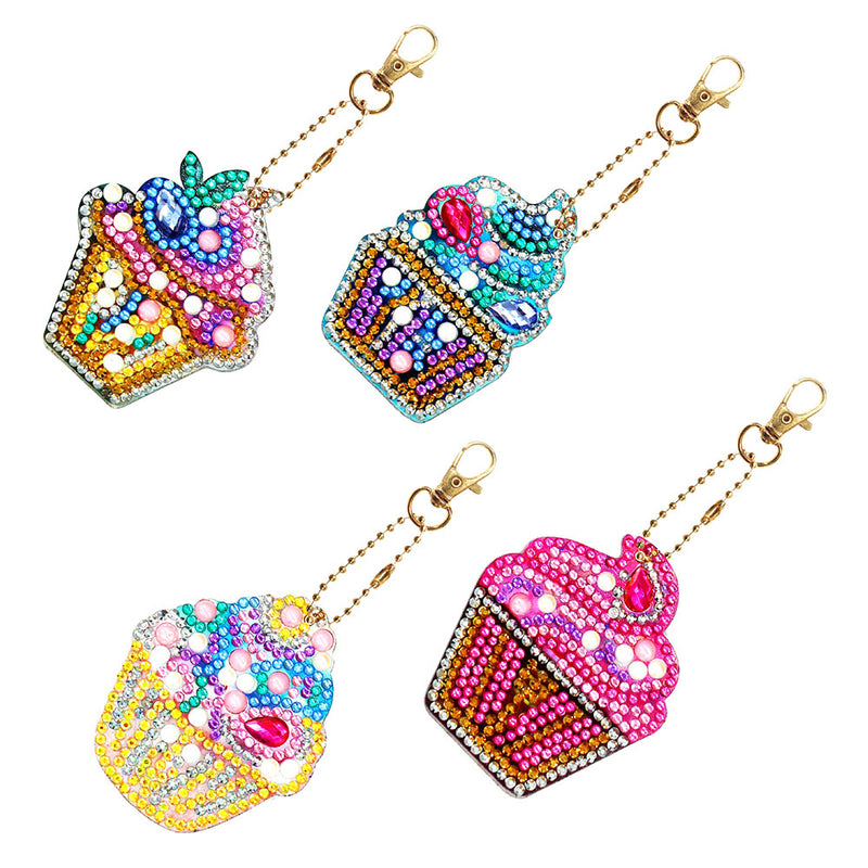 4Pcs Yummy Ice Cream Acrylic Double Side Keychain Diamond Painting