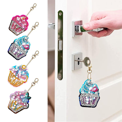 4Pcs Yummy Ice Cream Acrylic Double Side Keychain Diamond Painting