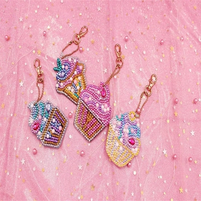 4Pcs Yummy Ice Cream Acrylic Double Side Keychain Diamond Painting