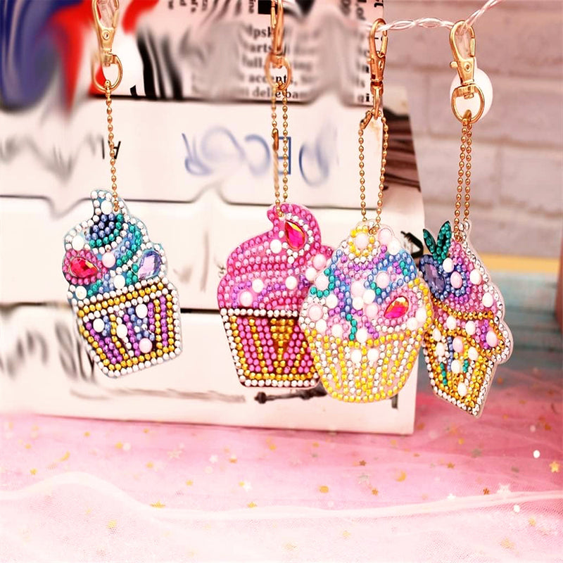 4Pcs Yummy Ice Cream Acrylic Double Side Keychain Diamond Painting