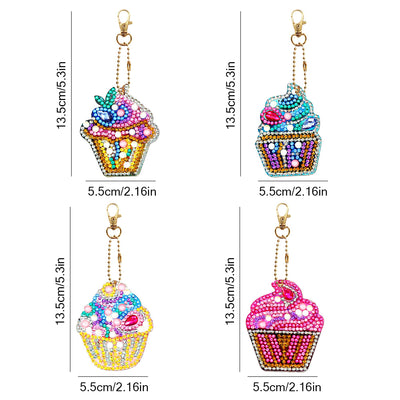 4Pcs Yummy Ice Cream Acrylic Double Side Keychain Diamond Painting