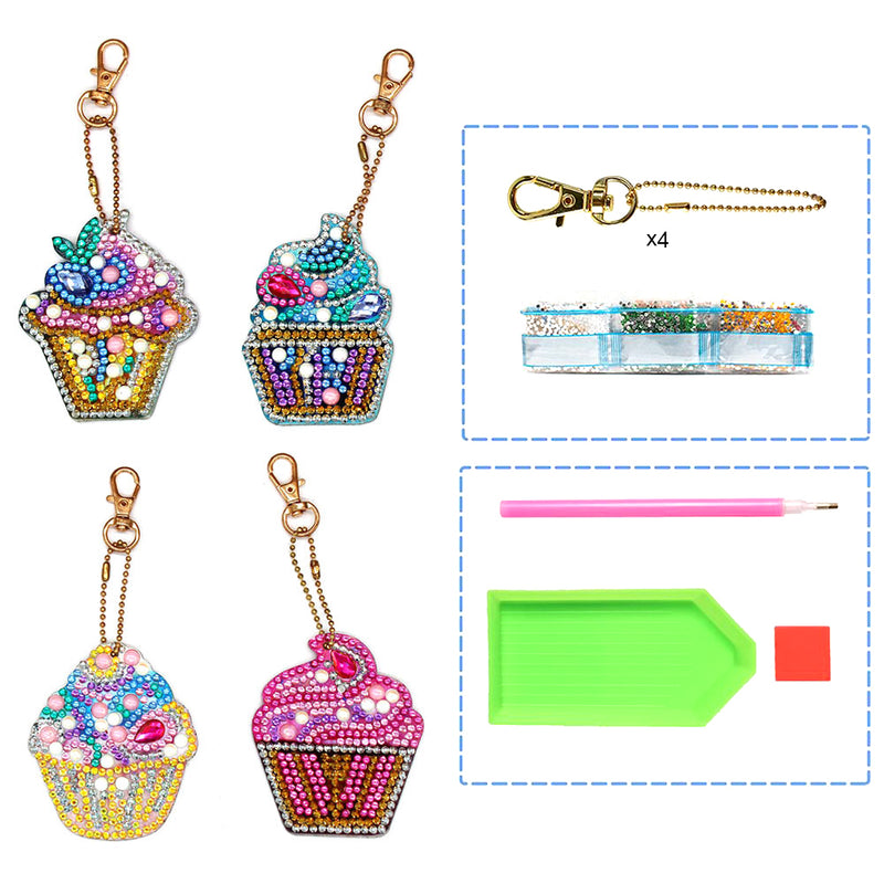 4Pcs Yummy Ice Cream Acrylic Double Side Keychain Diamond Painting