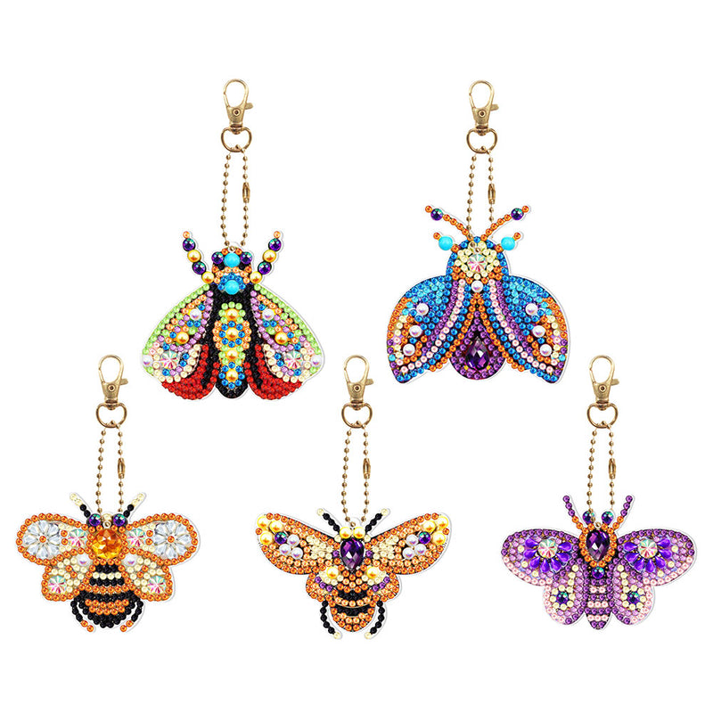 5Pcs Colorful Flying Insects Acrylic Double Side Keychain Diamond Painting