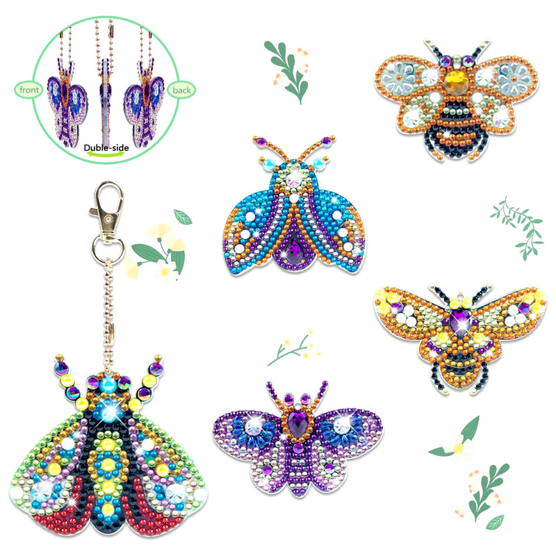 5Pcs Colorful Flying Insects Acrylic Double Side Keychain Diamond Painting