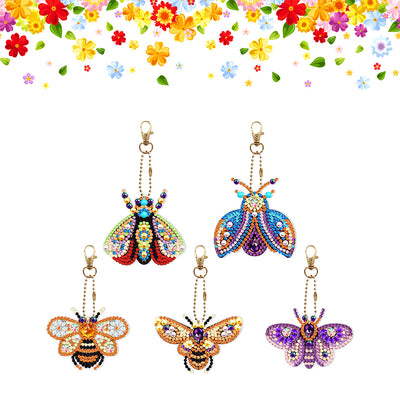 5Pcs Colorful Flying Insects Acrylic Double Side Keychain Diamond Painting