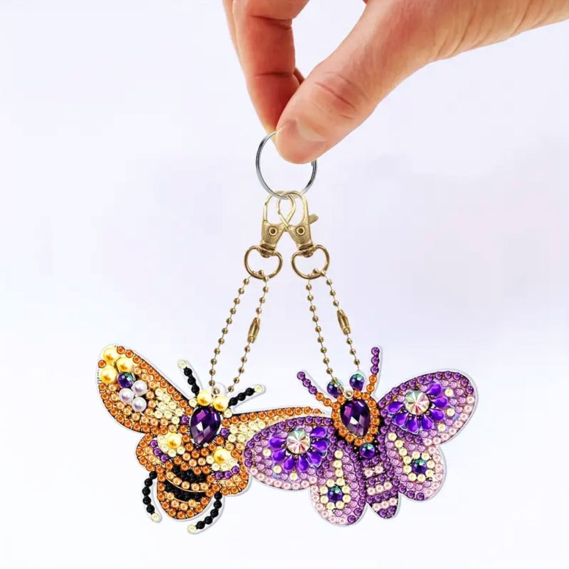 5Pcs Colorful Flying Insects Acrylic Double Side Keychain Diamond Painting