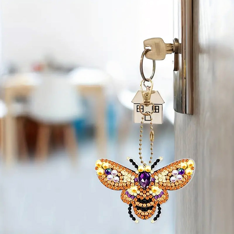 5Pcs Colorful Flying Insects Acrylic Double Side Keychain Diamond Painting