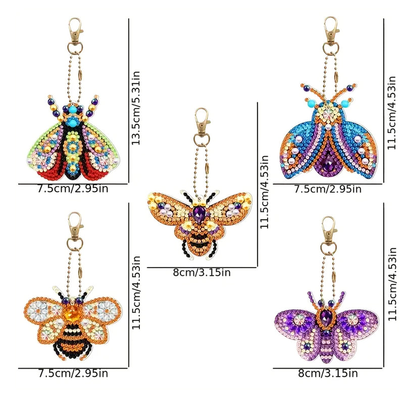 5Pcs Colorful Flying Insects Acrylic Double Side Keychain Diamond Painting