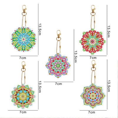 5Pcs Colorful Mandala Flower Acrylic Double Side Keychain Diamond Painting