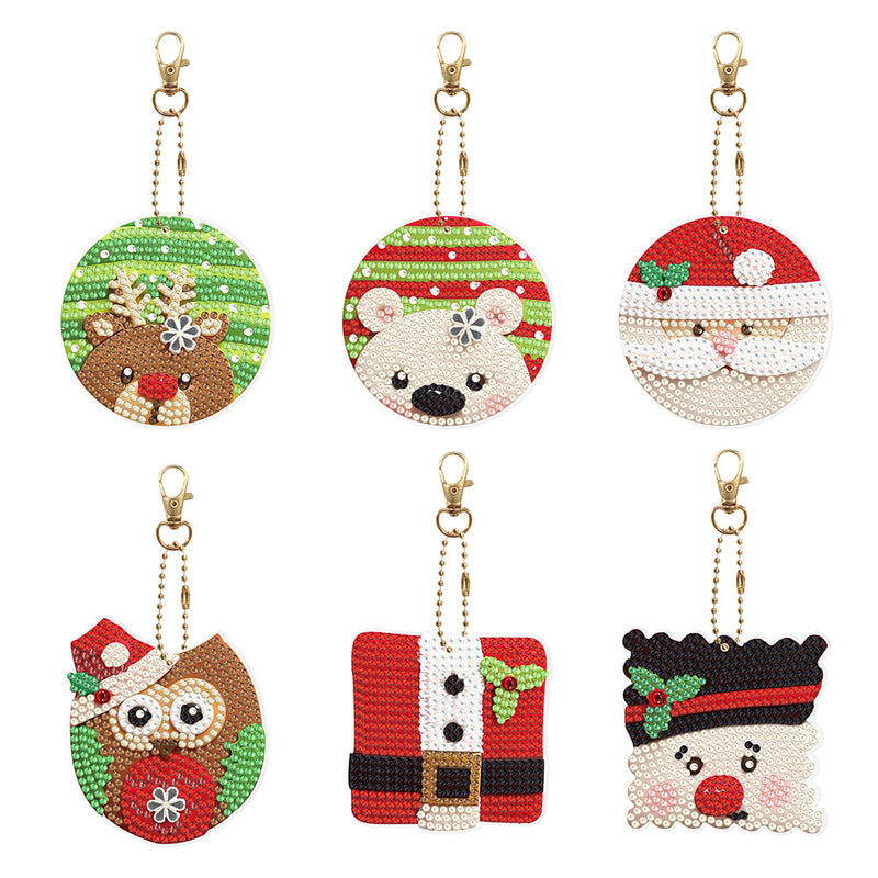 6Pcs Fun Christmas Acrylic Double Side Keychain Diamond Painting