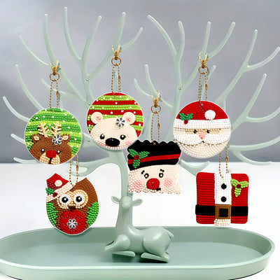 6Pcs Fun Christmas Acrylic Double Side Keychain Diamond Painting