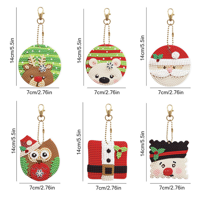 6Pcs Fun Christmas Acrylic Double Side Keychain Diamond Painting