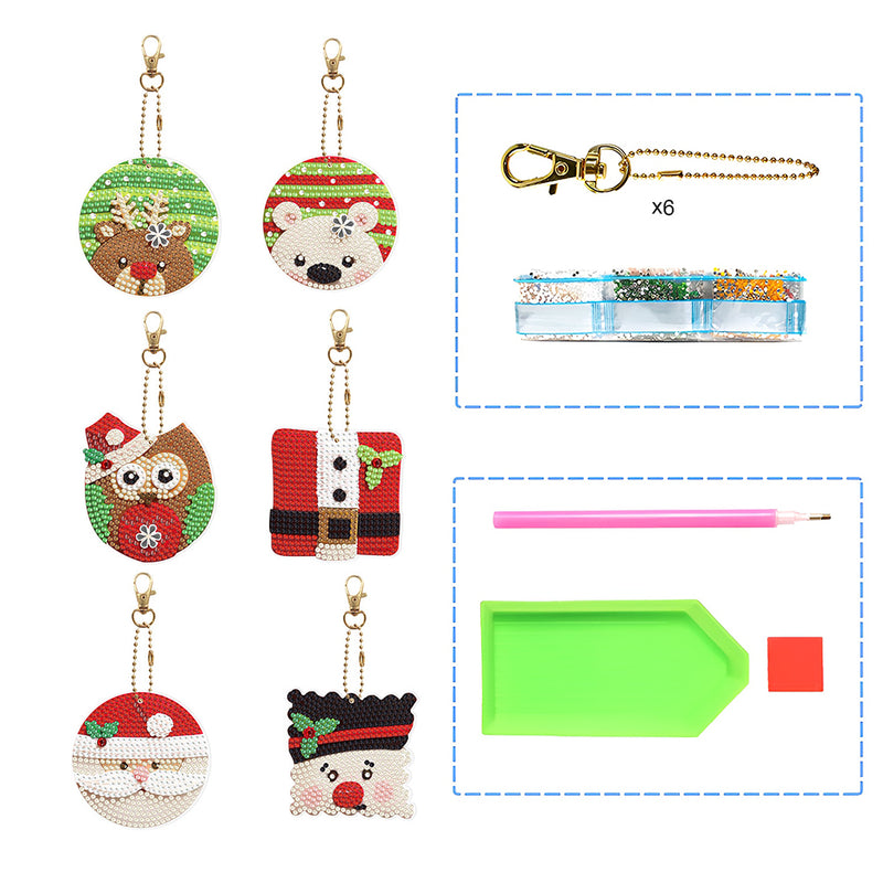 6Pcs Fun Christmas Acrylic Double Side Keychain Diamond Painting