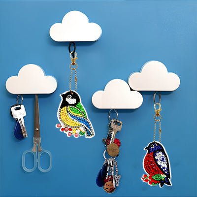 8Pcs Colorful Birds Acrylic Double Side Keychain Diamond Painting