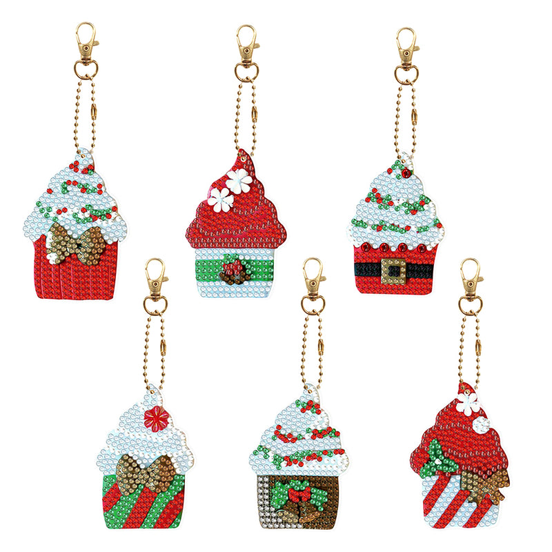 6Pcs Christmas Ice Cream Acrylic Double Side Keychain Diamond Painting