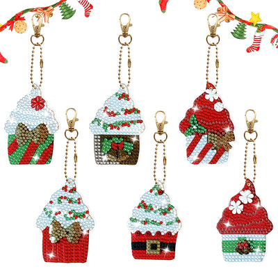 6Pcs Christmas Ice Cream Acrylic Double Side Keychain Diamond Painting