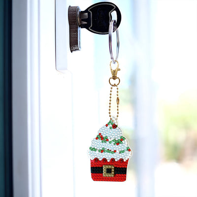 6Pcs Christmas Ice Cream Acrylic Double Side Keychain Diamond Painting