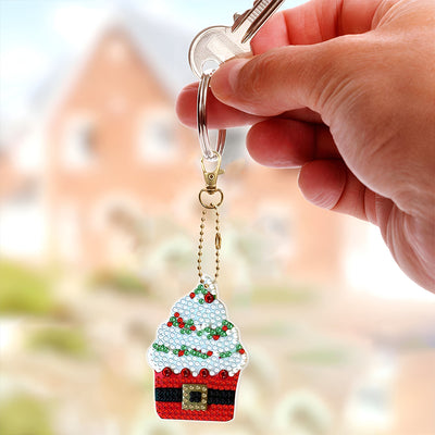 6Pcs Christmas Ice Cream Acrylic Double Side Keychain Diamond Painting