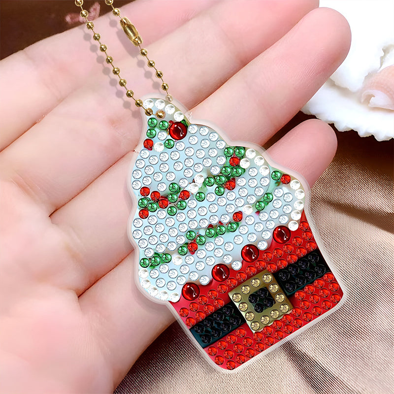 6Pcs Christmas Ice Cream Acrylic Double Side Keychain Diamond Painting