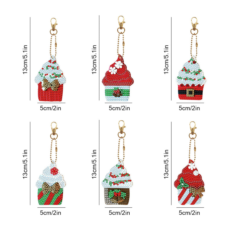 6Pcs Christmas Ice Cream Acrylic Double Side Keychain Diamond Painting