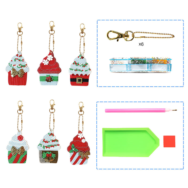 6Pcs Christmas Ice Cream Acrylic Double Side Keychain Diamond Painting