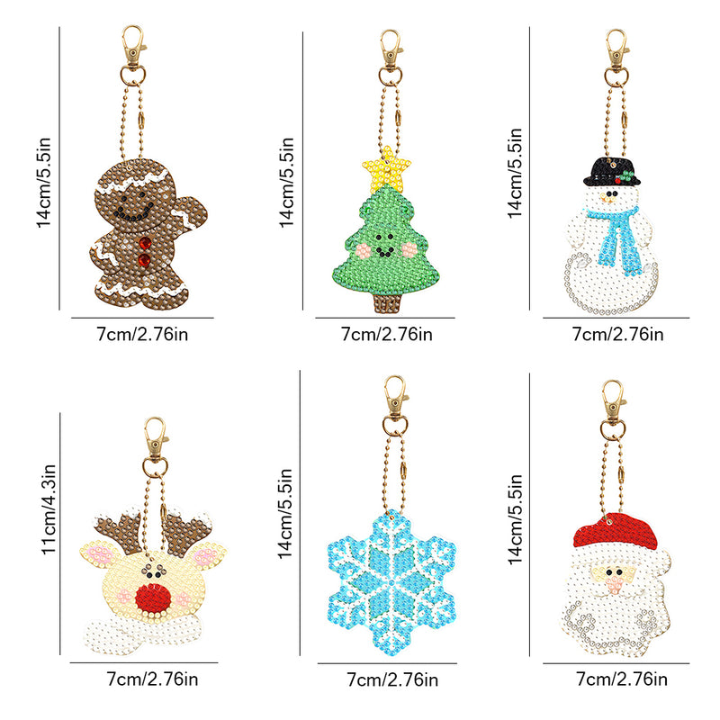 6Pcs Christmas Pendant Acrylic Double Side Keychain Diamond Painting