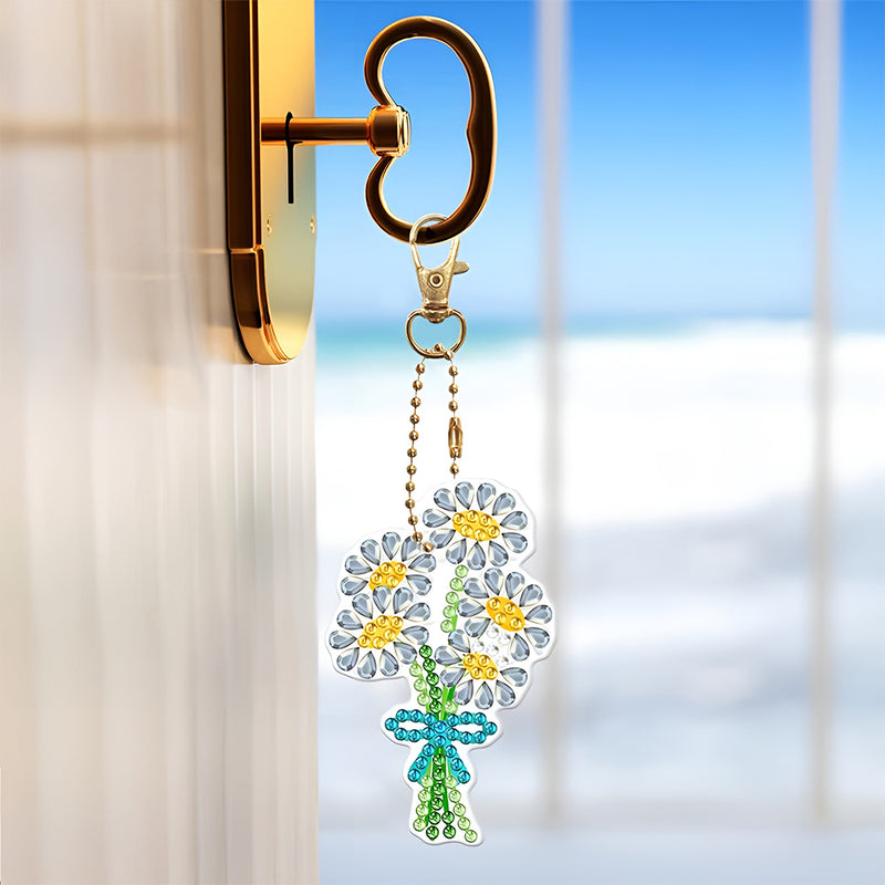 5Pcs Small Bouquet Acrylic Double Side Keychain Diamond Painting