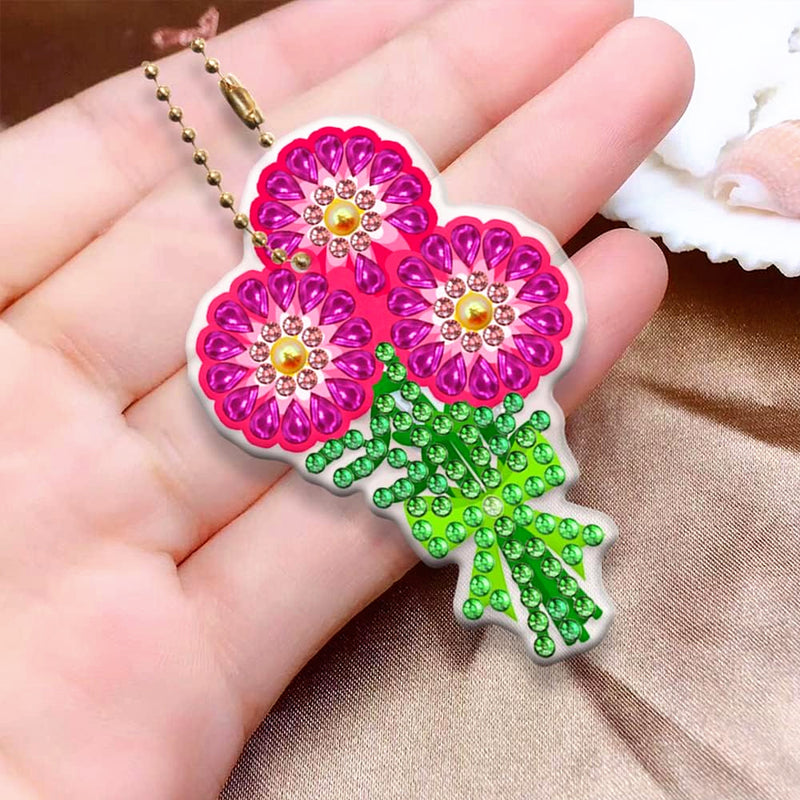 5Pcs Small Bouquet Acrylic Double Side Keychain Diamond Painting