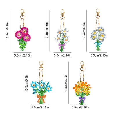 5Pcs Small Bouquet Acrylic Double Side Keychain Diamond Painting