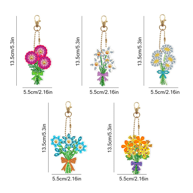 5Pcs Small Bouquet Acrylic Double Side Keychain Diamond Painting