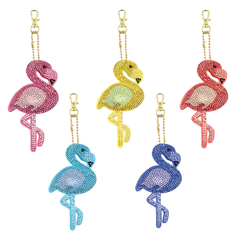 5Pcs Colorful Flamingo Acrylic Double Side Keychain Diamond Painting