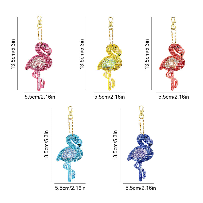 5Pcs Colorful Flamingo Acrylic Double Side Keychain Diamond Painting