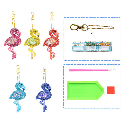 5Pcs Colorful Flamingo Acrylic Double Side Keychain Diamond Painting