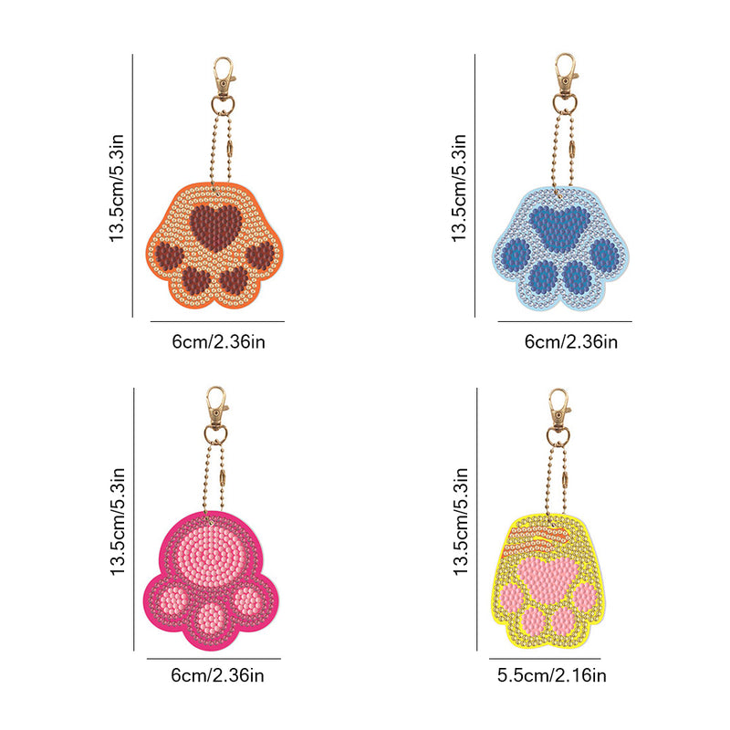 4Pcs Cute Animal Paw Acrylic Double Side Keychain Diamond Painting