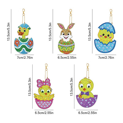 5Pcs Animals in Easter Eggshells Acrylic Double Side Keychain Diamond Painting