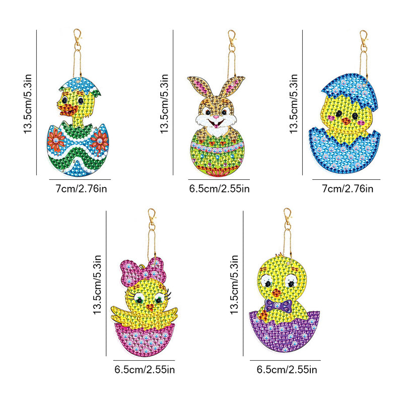 5Pcs Animals in Easter Eggshells Acrylic Double Side Keychain Diamond Painting