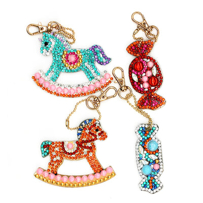 4Pcs Trojan Horse and Candy Acrylic Double Side Keychain Diamond Painting