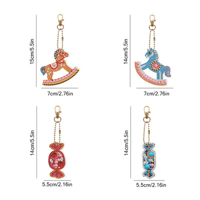 4Pcs Trojan Horse and Candy Acrylic Double Side Keychain Diamond Painting